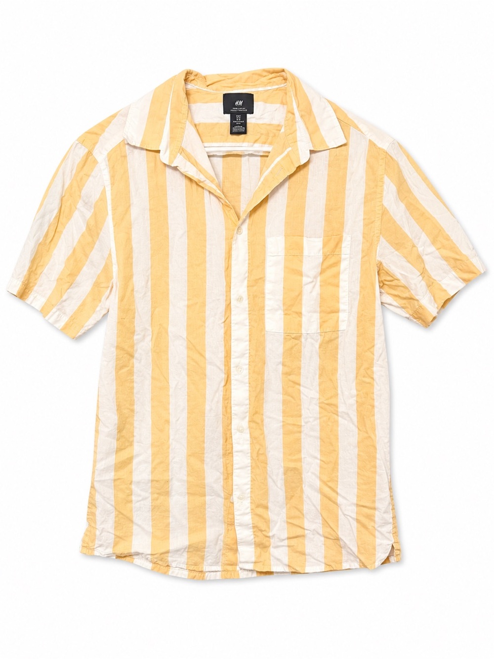 H&M Yellow and White Vertical Stripe Short-Sleeve Button-Down Shirt